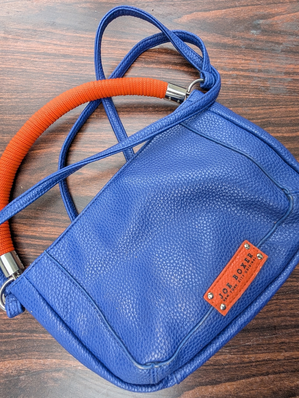 Joe Boxer Y2K Women’s BlBlue Leather Crossbody Bag with Orange Accent